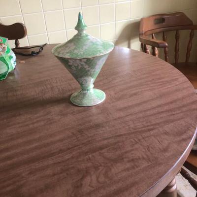 Sale Photo Thumbnail #25: Royal Winton Grimwades lidded candy dish , rose brocade chintzware (green with gold trim)