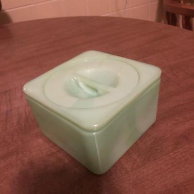 Sale Photo Thumbnail #49: Jeanette Jadeite lidded refrigerator bowl, uranium green glass (1930’s-1940’s)
