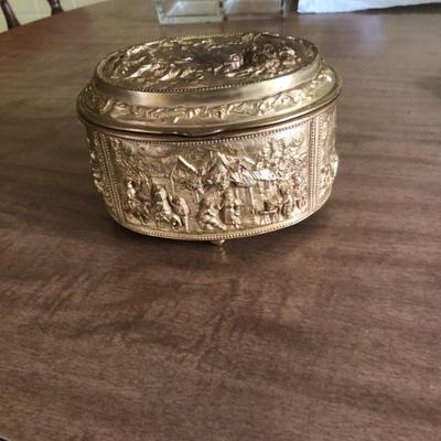 Antique JBJennings Bros lined metal jewelry casket