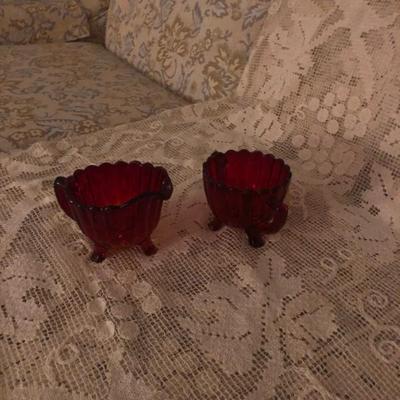 Sale Photo Thumbnail #43: Imperial Glass ruby red sugar and creamer, pillar flute pattern