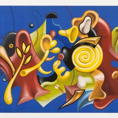 Sale Photo Thumbnail #61: a limited-edition color serigraph by American-Kazakhstani artist Yankel Ginzburg (b. 1945). 