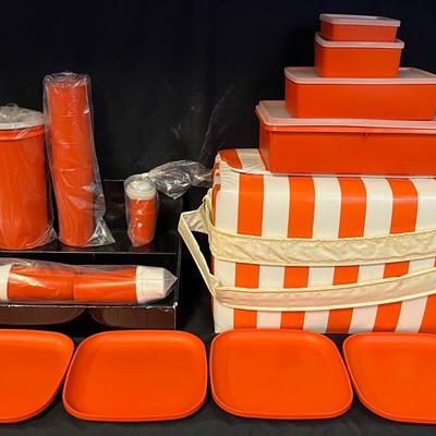 UNUSED 1970’s Orange And White Tupperware Picnic Set