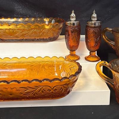 Vintage Tiara Amber Sandwich Glass Salt & Pepper Shakers, Cream & Sugar Dishes, & More
