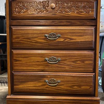 Sturdy 4-Drawer Wood Dresser w/ Carved Detail