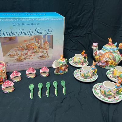 Whimsical 20-Pc Bunny Rabbit Garden Party Tea Set w/ Box