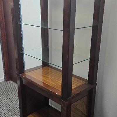 Wood Open Cabinet With (2)Glass Adjustable Display Shelves
