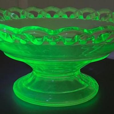 Green Uranium Glass Compote Dish 