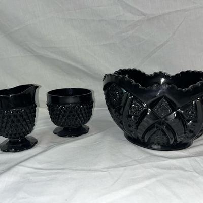 Tiara Cameo Shirt Pitcher, Tiara Cameo Sugar Bowl, Tiara Black Monarch Bowl