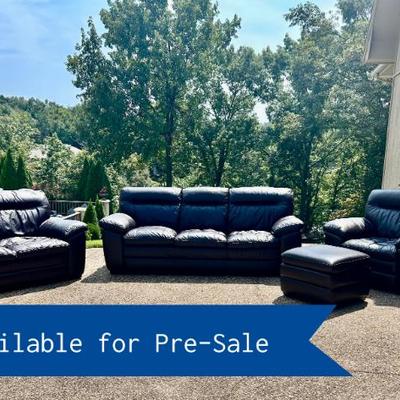 Haverty's leather sofa, loveseat, chair and ottoman available for pre-sale. Cross posted on Facebook Marketplace. Inquire for details. 