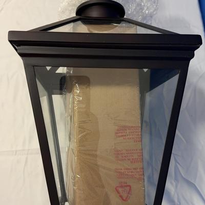 NEW Outdoor Wall Sconce – Black Metal & Clear Glass – 19" H x 9" W