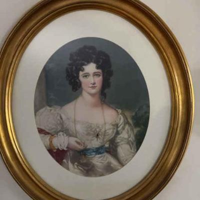 Woman In Oval Gold-Toned Frame Print