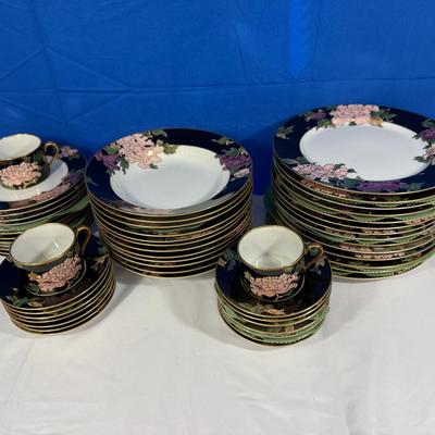 "Cloisonné Peony" Fitz And Floyd Plates, Bowls, Small Plates, Saucers and Cups
