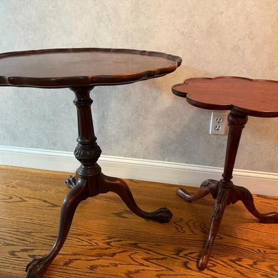 Pair of Round Wooden Accent Tables, One Antique Mahogany Table & Bombay Table 