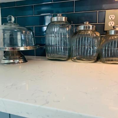 Sale Photo Thumbnail #7: Canisters and vintage cake stand 