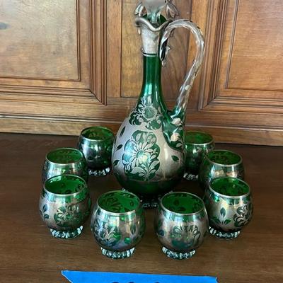 Vintage Bohemian Decanter With Glassware
