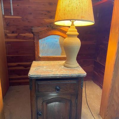 Antique Small Vanity Nightstand & Lamp