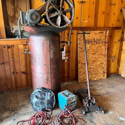 Large Air Compressor, Jumper Cables & Car Jack
