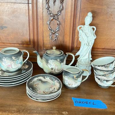 vintage Japanese Moriage Dragonware tea set And Figure