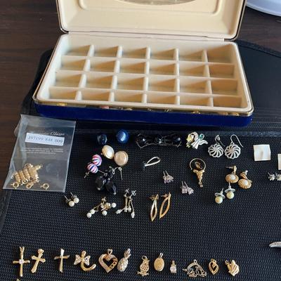 Blue Velvet Jewelry Box With Earrings, Pendants, And Bracelets