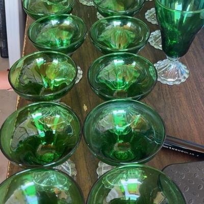 Emerald Green Dessert Glasses: 7lg, 4md, 1xs + 12 Sm Ice cream Glasses 