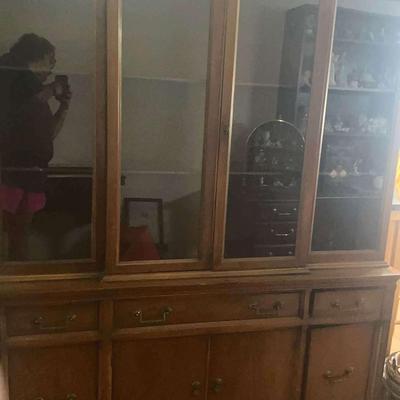 Vintage Wooden China Cabinet with Glass Doors