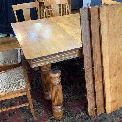 Solid Wood Square Table with Six Chairs & Three Leaves