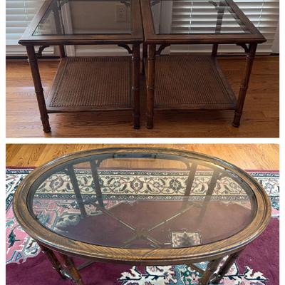 Glass-Top Coffee Table & Pair of Side Tables