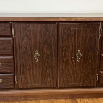 Wooden Dresser with Brass Hardware and Filing Drawers
