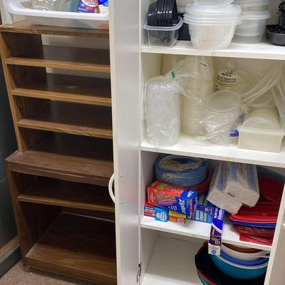 Kitchen Storage Cabinet with Plasticware, Food Storage, and Supplies