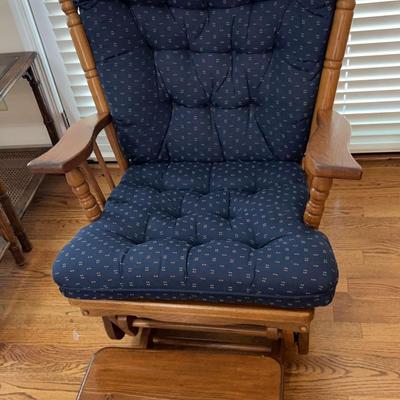 Vintage Upholstered Glider with Wood Footstool