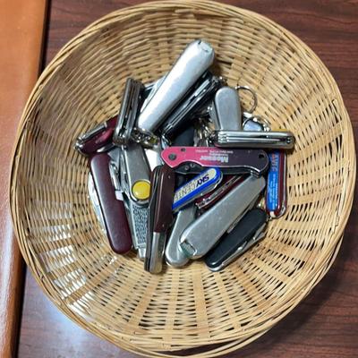 Basket of Vintage Pocket Knives & Multi-Tools