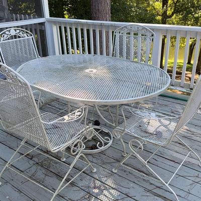 White Wrought Iron Patio Dining Set with Umbrella