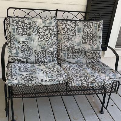 Wrought Iron Patio Glider Bench with Cushions