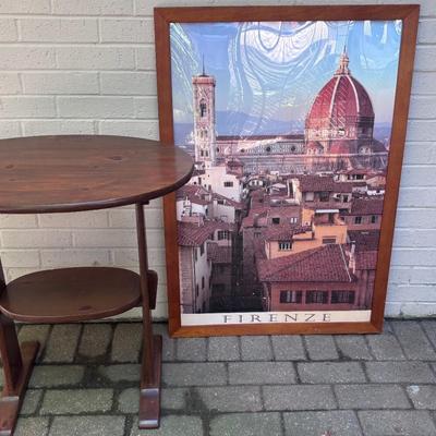 Vintage Wood Table & Framed Florence Cathedral (Dvomo) in the Snow Poster