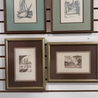 Gilt Wood Framed Vintage Prints, by Leopold Robin and Ethel Fowler