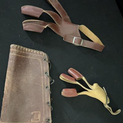 Antique Archery Armguard and Set of 3-Finger Gloves