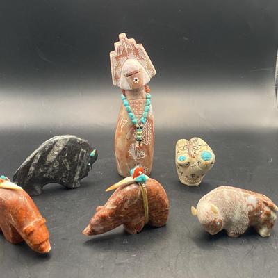 Pueblo Native American Corn Maiden by Andy Abieto and Zuni Fetish Hand Made Stone Carv