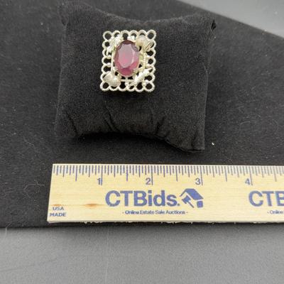 Vintage Sterling Silver Amethyst Brooch Pin