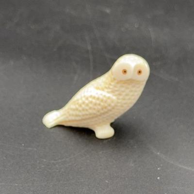 Inuit Native American Eskimo Walrus Ivory & Baleen Owl by Archie Slwooko