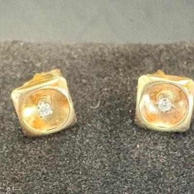 10k Gold With Diamonds Stud Pierced Earrings