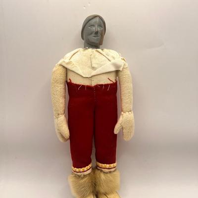 Vintage Inuit Eskimo Doll With Soapstone Face And Signed Foot