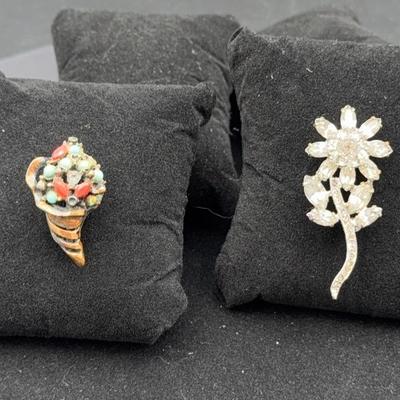 Vintage Turquoise & Coral Brooch & Kramer Of NY Brooch