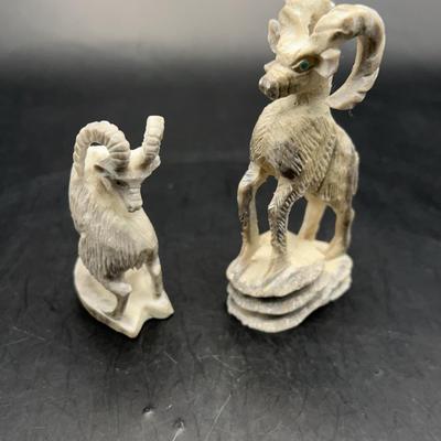 Zuni Native American Hand Carved and Signed Deer Antler Ram Fetshes By Pernell Laate