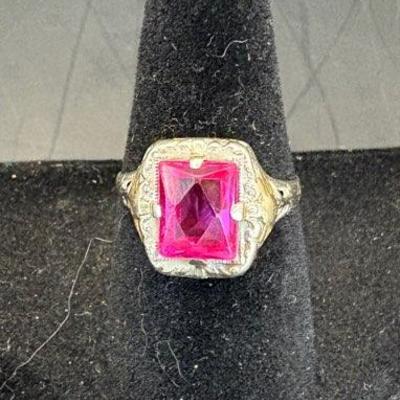 14k Gold Antique Ring With Gemstone Art Deco
