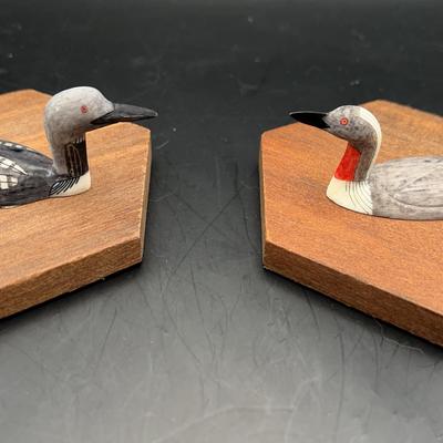 Two Alaskan Handcarved Walrus Tusk Ivory Arctic Loon and RedThroated Loon