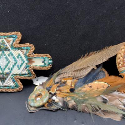 Handmade Native American Quill Barrette, Belt Buckle; Handmade Native American Feather Artwork 