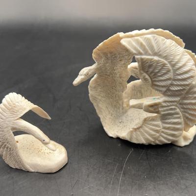 Zuni Native American Antler Carved Eagle And Goose In Flight  Fetish