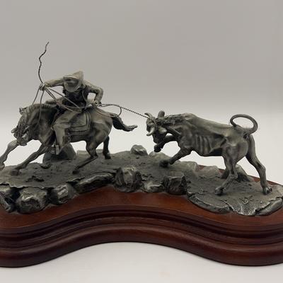 Hightailin Cowboy Lasso Bull Chilmark Fine Pewter Sculpture by Dan Holland