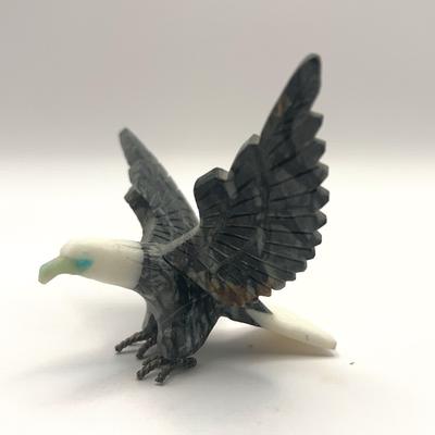 Eagle Stone Sculpture By Navajo Artist Frank Tom with turquoise eye