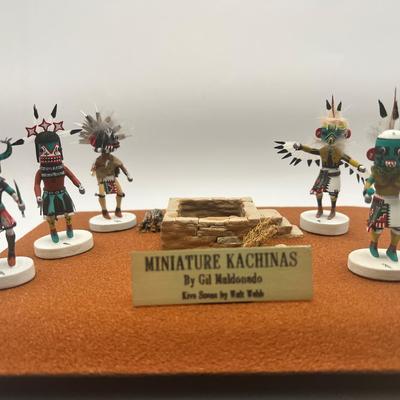 Kachina Miniature Dolls By Gil Maldonado And Display Case